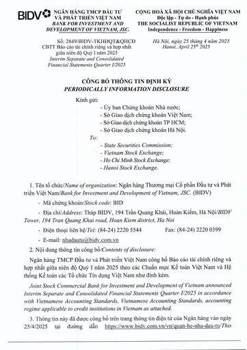 Thumbnail BIDV  (Commercial Bank for Investment and Development of Vietnam) Quarterly Report 2025-q1