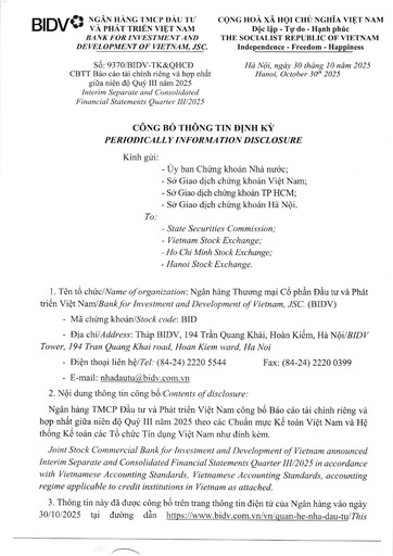 Thumbnail BIDV  (Commercial Bank for Investment and Development of Vietnam) Quarterly Report 2025-q3