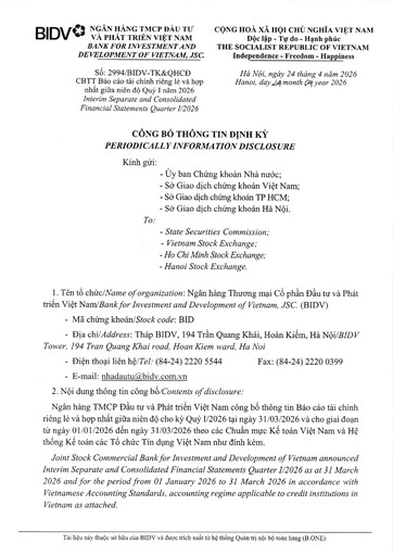 Thumbnail BIDV  (Commercial Bank for Investment and Development of Vietnam) Quarterly Report 2026-q1