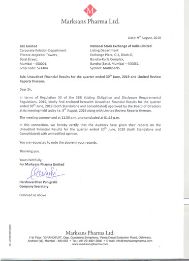 Miniature Marksans Pharma
 Rapport trimestriel 2019-q2