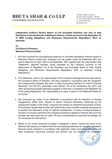 Miniature Marksans Pharma
 Rapport trimestriel 2021-q3