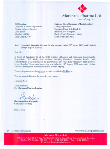 Miniature Marksans Pharma
 Rapport trimestriel 2022-q2