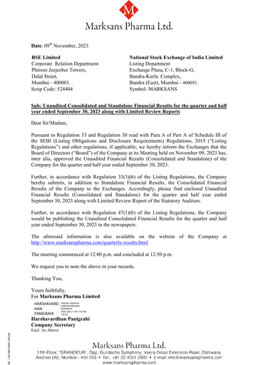 Miniature Marksans Pharma
 Rapport trimestriel 2023-q3