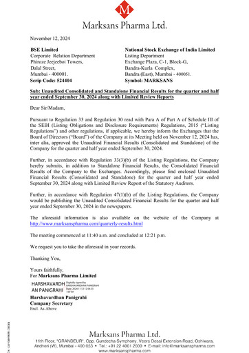 Miniature Marksans Pharma
 Rapport trimestriel 2024-q3