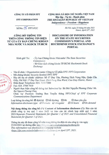 Thumbnail FPT Corporation Financial Statement 2021-q1