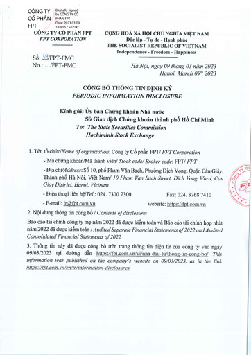 Thumbnail FPT Corporation Financial Statement 2022