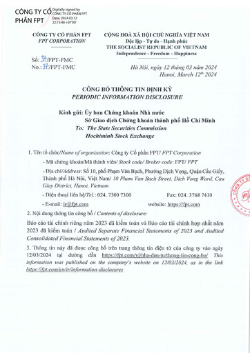 Thumbnail FPT Corporation Financial Statement 2023