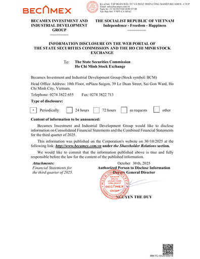 Thumbnail Becamex (Investment and Industrial Development Corporation) Quarterly Report 2025-q3