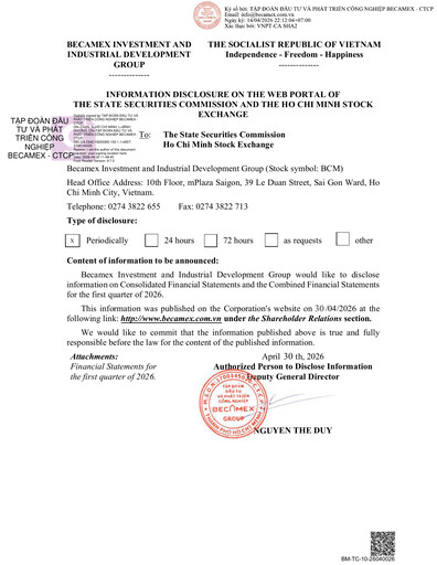 Thumbnail Becamex (Investment and Industrial Development Corporation) Quarterly Report 2026-q1