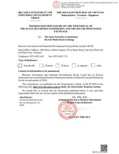 Thumbnail Becamex (Investment and Industrial Development Corporation) Quarterly Report 2026-q2