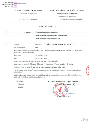 Thumbnail Vincom Retail Joint Stock Company Financial Statement 2022