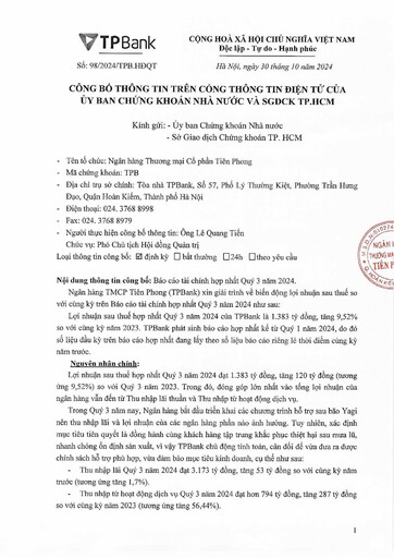 Thumbnail TPBank (Tien Phong Commercial Joint Stock Bank) Quarterly Report 2024-q3