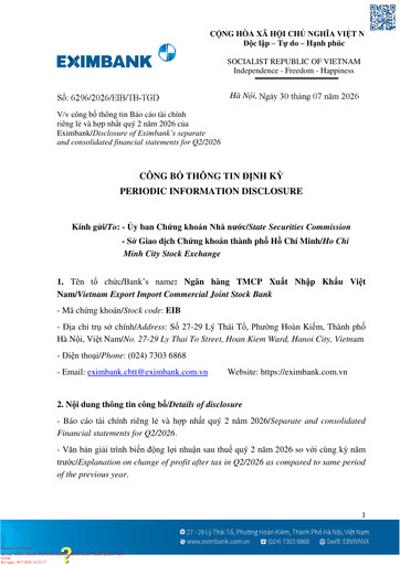 Thumbnail Eximbank (Vietnam Export Import Commercial Joint Stock Bank) Quarterly Report 2026-q2