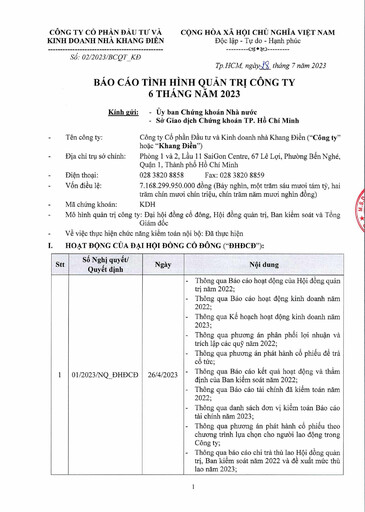 Thumbnail KDH (Khang Dien House Trading and Investment) Half-year Report 2023-h1