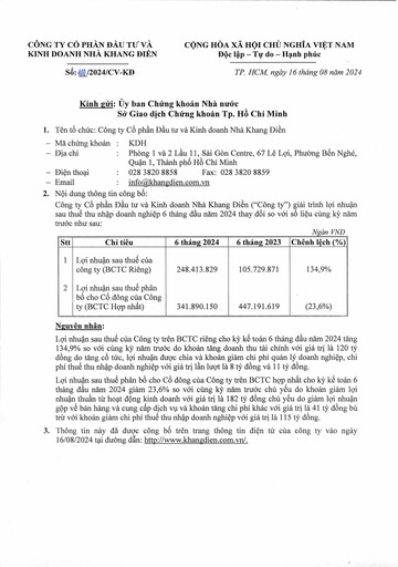 Thumbnail KDH (Khang Dien House Trading and Investment) Half-year Report 2024-h1