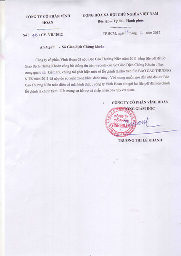 Thumbnail Vinh Hoan Corporation Annual Report 2011