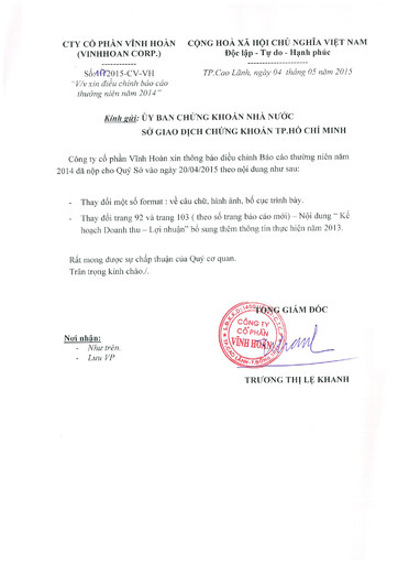Thumbnail Vinh Hoan Corporation Annual Report 2014
