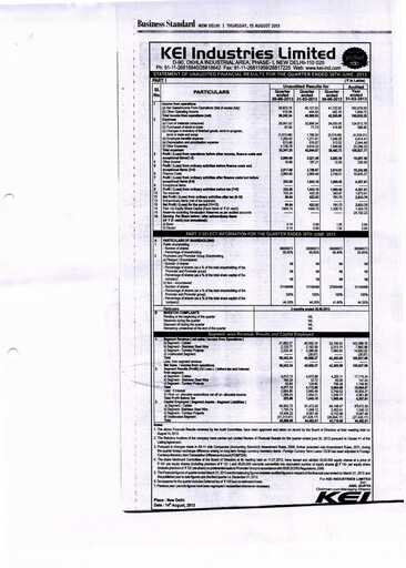Thumbnail KEI Industries Quarterly Report 2013-q1