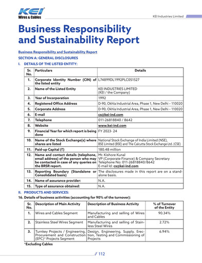 Thumbnail KEI Industries Sustainability Report 2023-2024