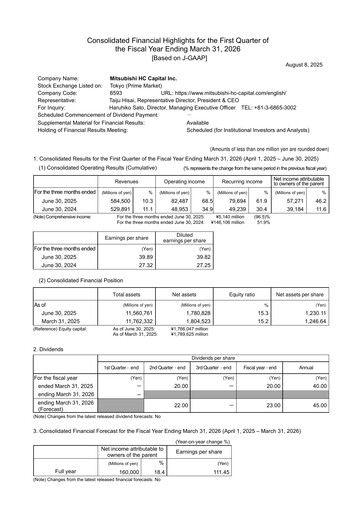 Thumbnail Mitsubishi HC Capital Quarterly Report 2025-q1