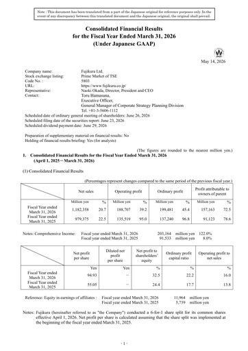 Vorschaubild Fujikura Finanzmitteilung fy2026