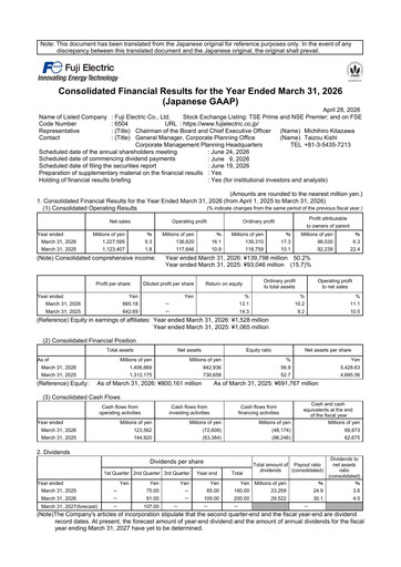 Thumbnail Fuji Electric Financial Report 2026