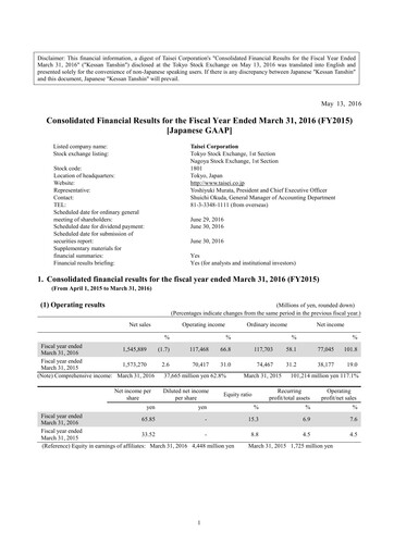 Thumbnail Taisei Corporation Financial Statement fy2015