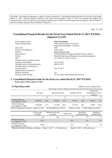 Thumbnail Taisei Corporation Financial Statement fy2016