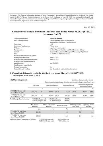Thumbnail Taisei Corporation Financial Statement fy2022