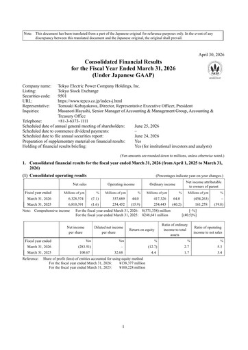 Thumbnail Tokyo Electric Power Company Financial Report 2026