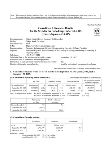 Thumbnail Tokyo Electric Power Company Half-year Report 2026-h1