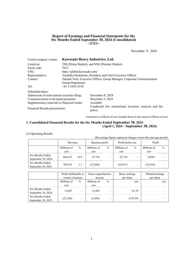 Miniature Kawasaki Heavy Industries Rapport semestriel 2024-h1