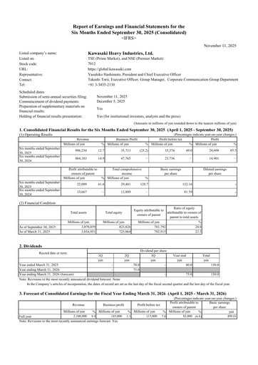 Miniature Kawasaki Heavy Industries Rapport semestriel 2025-h1