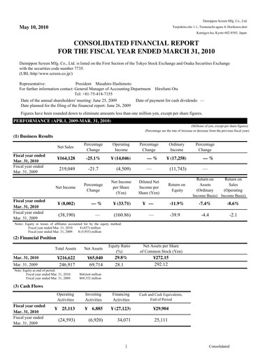 Thumbnail SCREEN Holdings Financial Report 2010