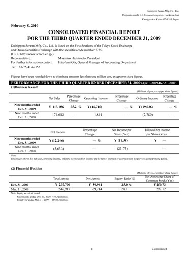 Thumbnail SCREEN Holdings Quarterly Report 2010-q3