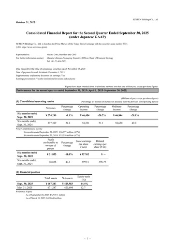 Vorschaubild SCREEN Holdings Quartalsbericht 2026-q2