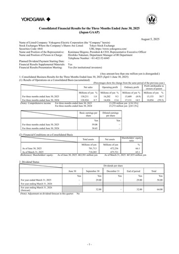 Thumbnail Yokogawa Electric Corporation Quarterly Report 2026-q1