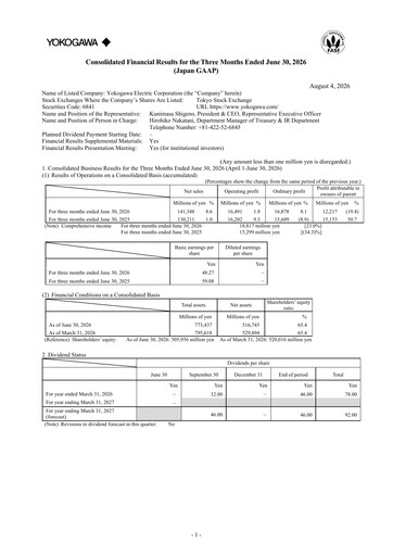 Thumbnail Yokogawa Electric Corporation Quarterly Report 2027-q1