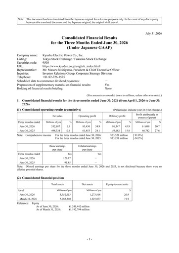 Thumbnail Kyushu Electric Power Company Quarterly Report 2026-q1