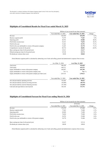 Thumbnail Brother Industries Financial Statement 2025