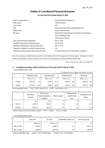 Thumbnail Nomura Real Estate Holdings Financial Statement fy2013