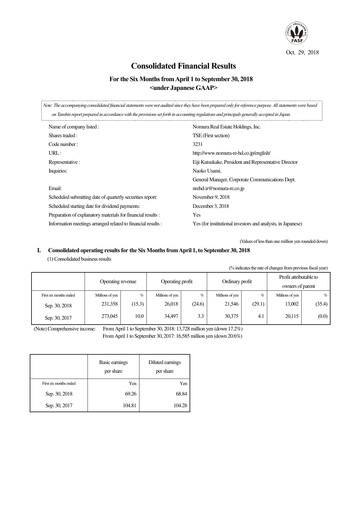 Thumbnail Nomura Real Estate Holdings Half-year Report 2018-h1