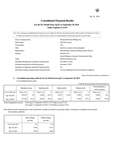 Thumbnail Nomura Real Estate Holdings Half-year Report 2019-h1