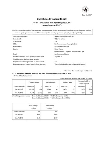 Thumbnail Nomura Real Estate Holdings Quarterly Report 2017-q1