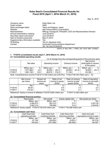 Thumbnail Kobe Steel Financial Statement fy2018