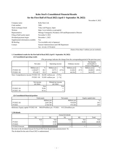 Thumbnail Kobe Steel Half-year Report 2022-h1