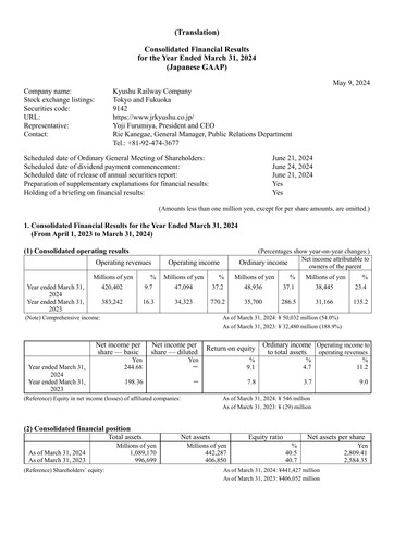 Thumbnail Kyushu Railway Company Financial Statement fy2024