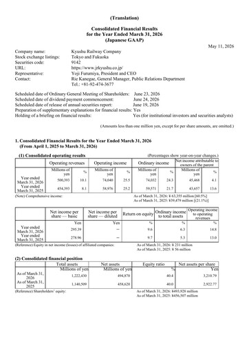 Thumbnail Kyushu Railway Company Financial Statement fy2026