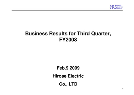 Thumbnail Hirose Electric Quarterly Report 2008-q3