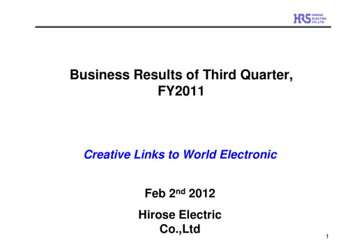 Thumbnail Hirose Electric Quarterly Report 2011-q3
